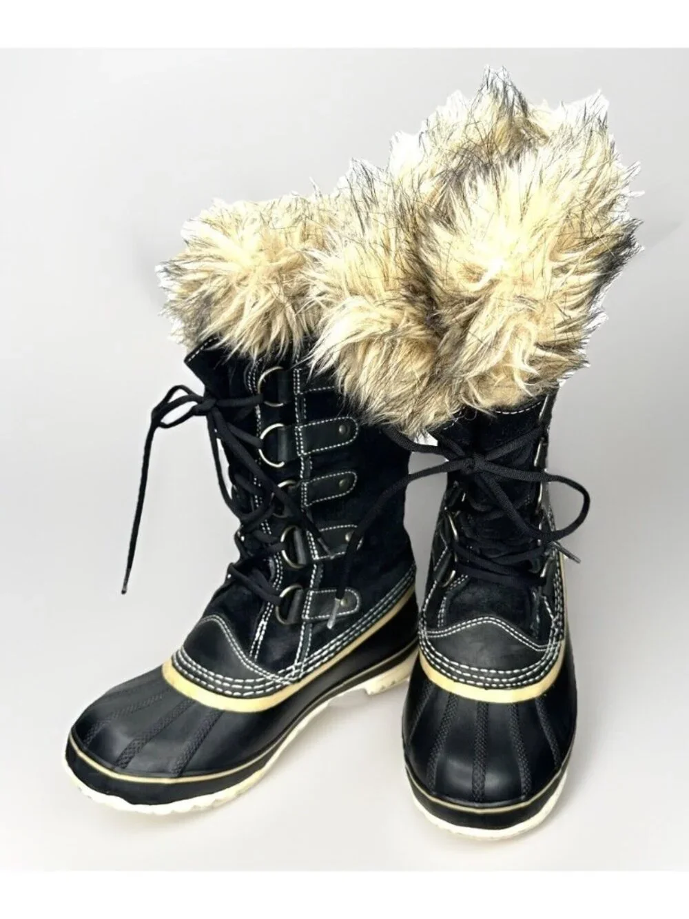 Sorel Joan Of Arctic Womens 7 Black Waterproof Insulated Snow Boots Faux Fur